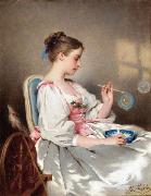 Charles Joshua Chaplin Blowing Bubbles oil painting artist